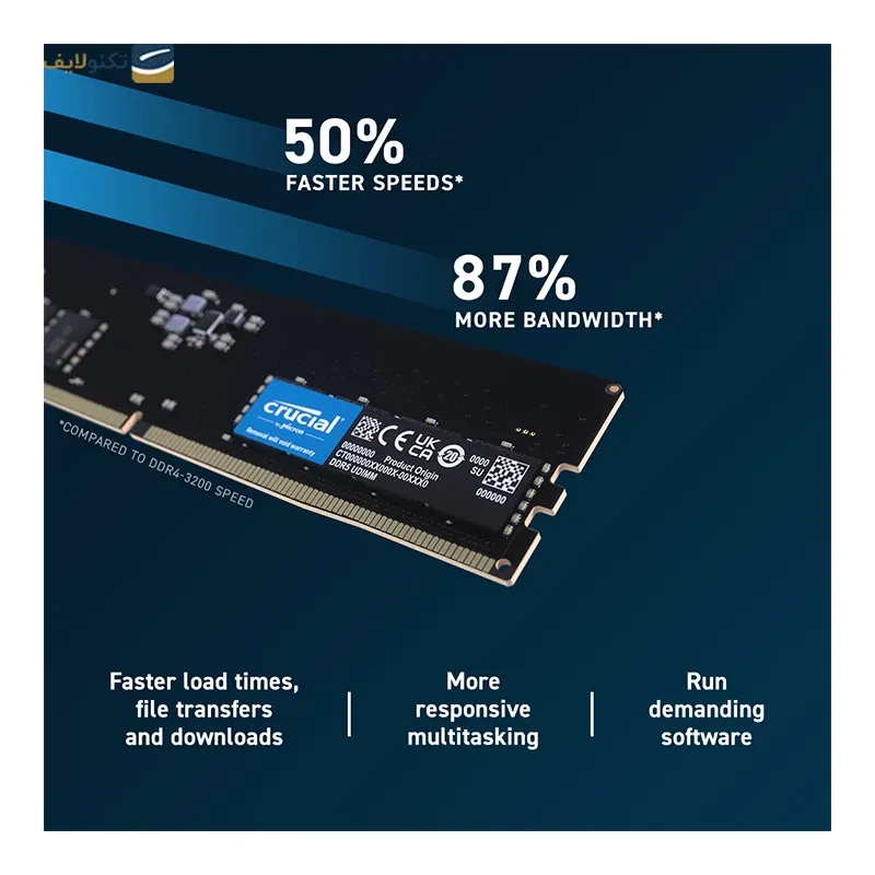 رم کامپیوتر DDR5 تک کاناله 4800 مگاهرتز CL40 کروشیال مدل CT8G48C40U5 ظرفیت 8 گیگابایت - Image 3
